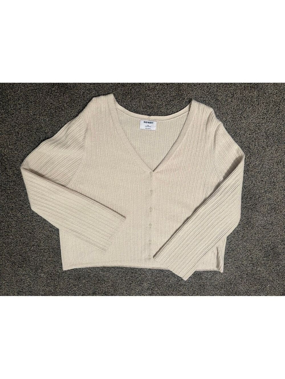 Old Navy Beige Ribbed V Neck Cardigan Women's XXL - Picture 2 of 9